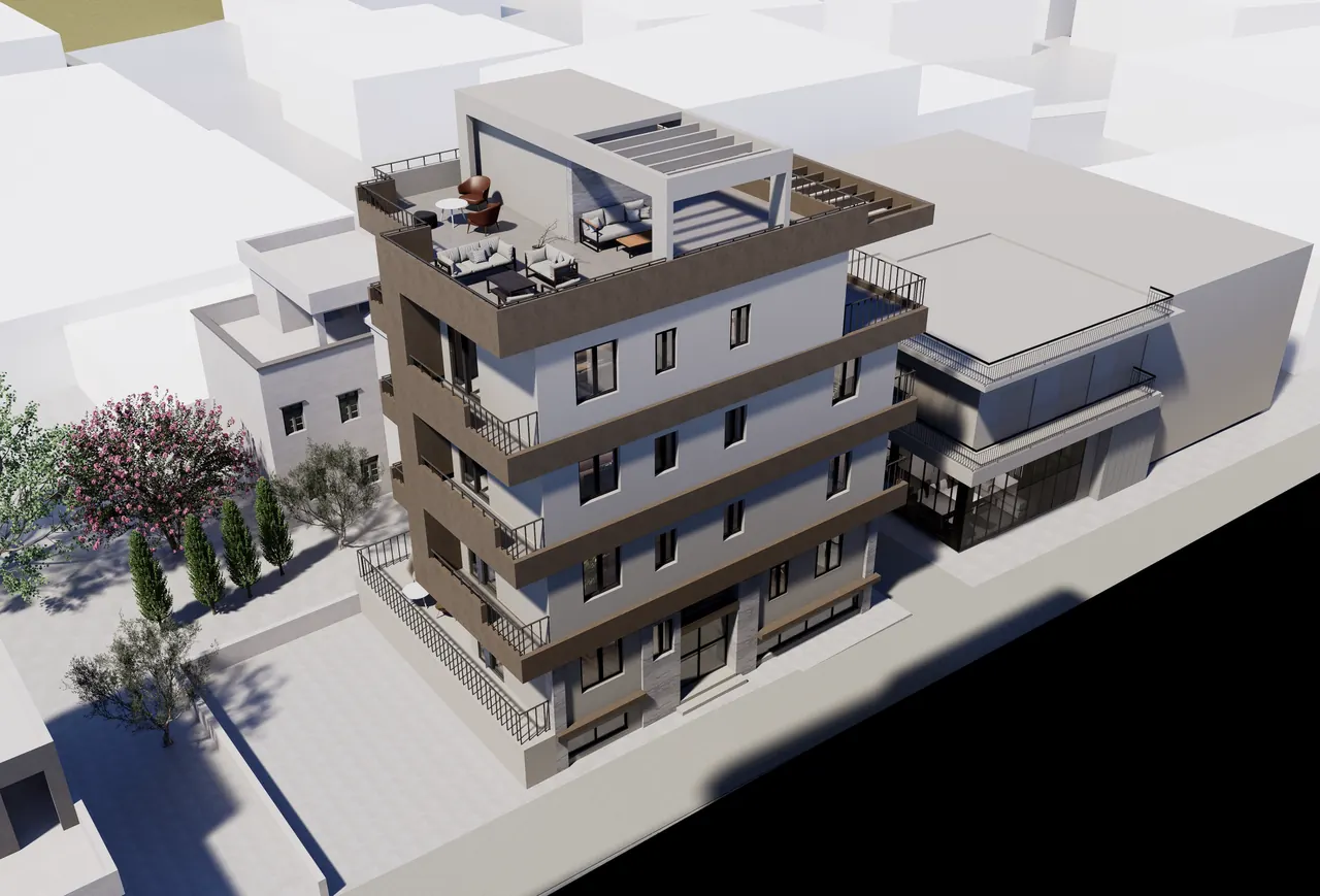 Concept render from above of the roof garden and the balcony face